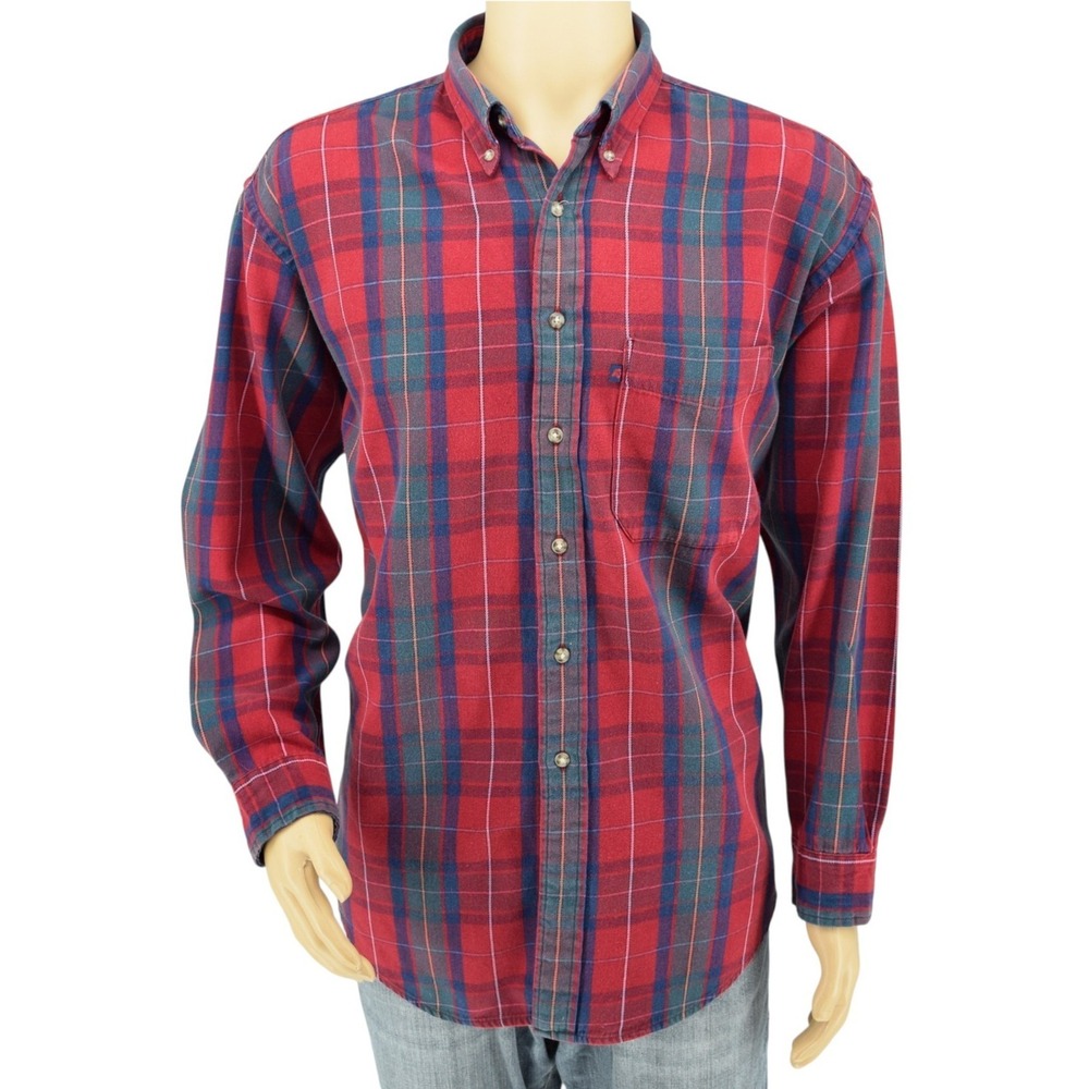 Pendleton x Kona Red Blue Tartan Plaid Double Brushed Cotton Flannel Men's L